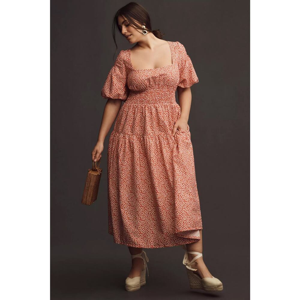 nwt by ANTHROPOLOGIE sz XL Puff-Sleeve Smocked Poplin dress